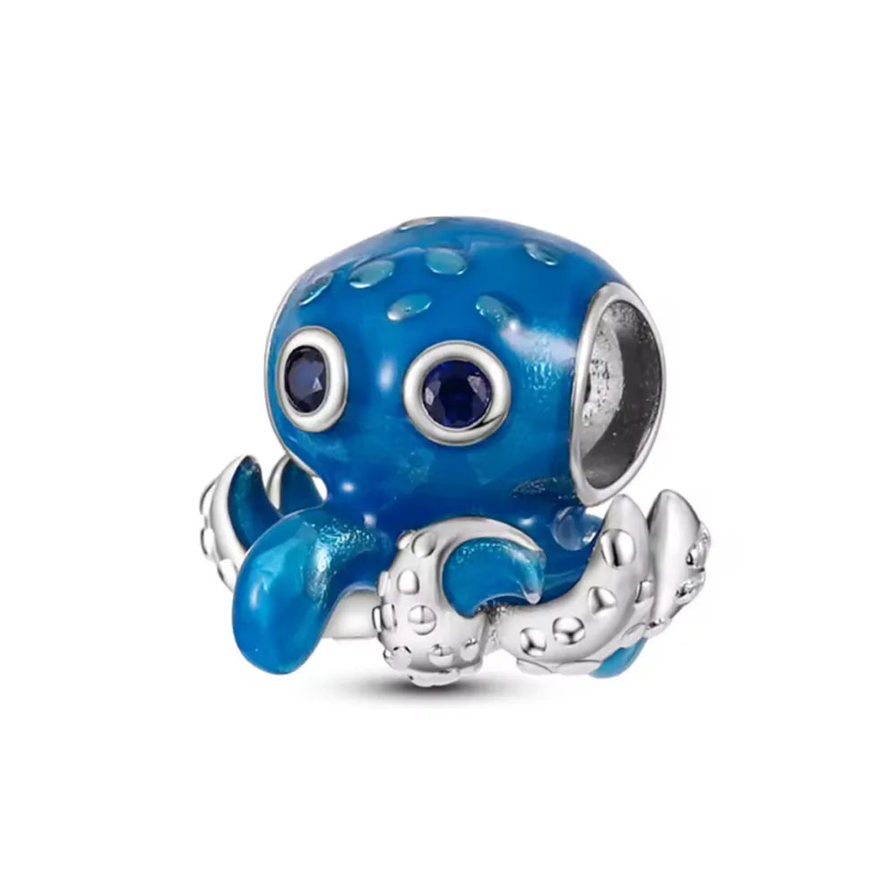 Blue Ocean Turtle Octopus Ship Talisman 925 Silver Beads, Suitable for Original Bracelets DIY Jewelry Women's Accessories Gifts