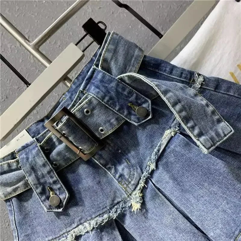 Y2K Harajuku Retro Light Blue Sweet Pleated Denim Skirt Women's SIRI Street Fashion New Popular Slim A-line Skirt Mini Hip Skirt