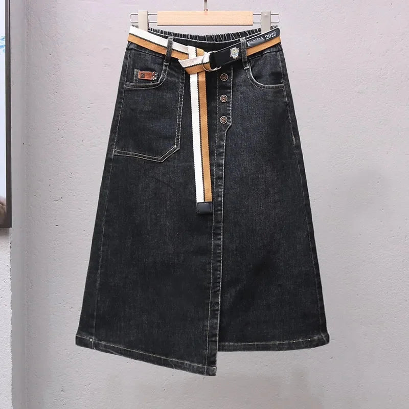 Female Irregular Cowboy Long Skirt Spring Summer Ladies Medium Long Styles Jeans Skirts Women Large Size 5XL Denim Maxi Skirts