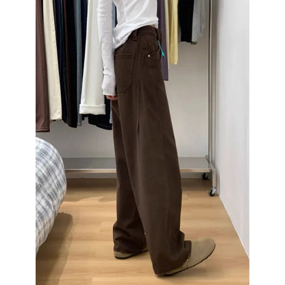 Maillard Brown Straight Leg Jeans for Women 2025 Autumn Winter Loose Fit Pear Shape Curved Wide Leg Pants