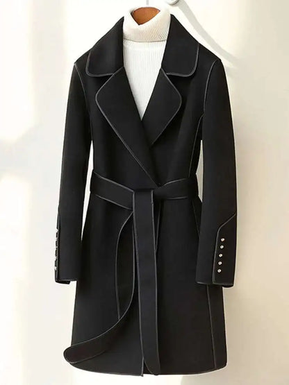 LANMREM 2023 Winter New Wool Coats For Women Lapel Long Sleeves Belt Coats Office Lady Fashion Streetwear Clothing 2DA2615