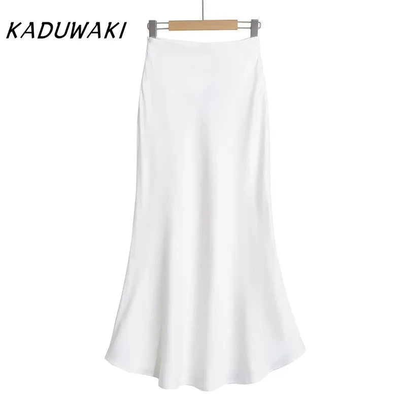 KADUWAKI Summer Long Black Satin Skirts Spring Straight Maxi Champagne Skirts Elegant Women Satin Silk Skirts Long Brown 니트 스커트