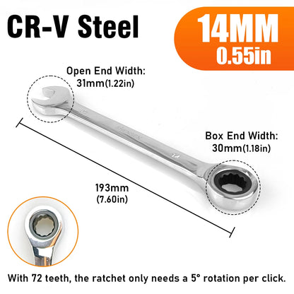 72-Tooth Ratchet Wrench 6-17mm Dual-Use Reversible Open-End Mechanism for Automotive & Bicycle Repair