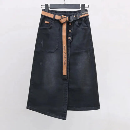 Female Irregular Cowboy Long Skirt Spring Summer Ladies Medium Long Styles Jeans Skirts Women Large Size 5XL Denim Maxi Skirts
