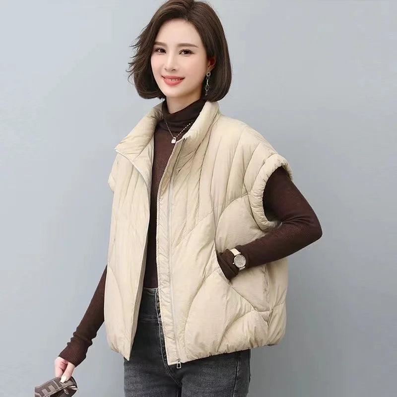 2023 New Down Cotton Vest Women's Autumn Winter Loose Fashion All-match Warm Sleeveless Waistcoat Jacket Female Tops