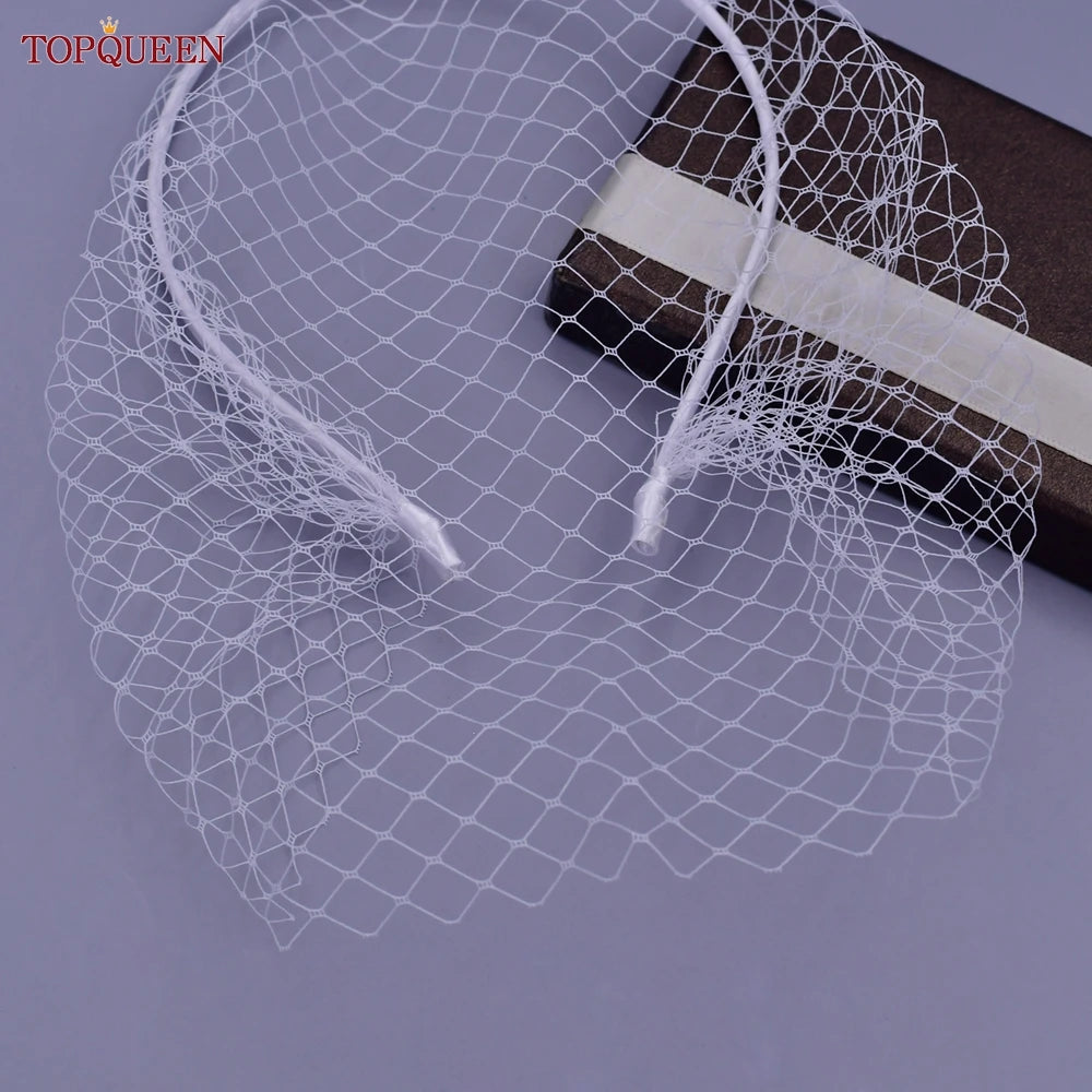 TOPQUEEN VA12 Wedding Birdcage Veil Bridal Blusher Veil White Headband Veil for Bridal Fascinators Black Face Net Mask Bachelore