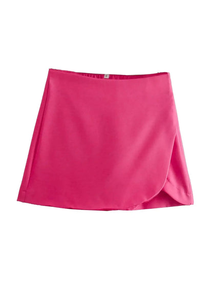 KONDALA Women Fashion 2025 Casual Mini Asymmetrical Skirts Shorts High Waist Back Pockets Wide Leg Skirts Zipper Female Shorts
