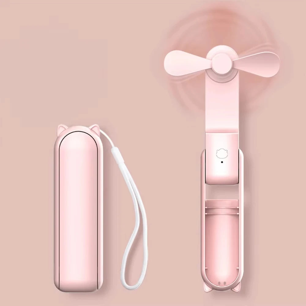 Portable Mini Handheld Fan Small Pocket Fan USB Rechargeable Battery Fan Folding Cooling Hand Fan Mini USB Fan with Power Bank