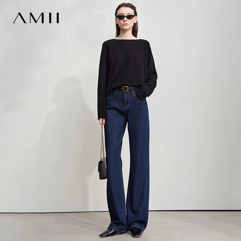 AMII Minimalist Jeans Pants Women 2025 Autumn New Classic Lady Trousers Cotton Straight Casual Woman Loose Denim Pants 12543031