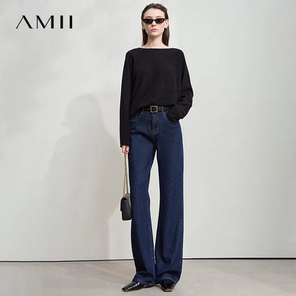 AMII Minimalist Jeans Pants Women 2025 Autumn New Classic Lady Trousers Cotton Straight Casual Woman Loose Denim Pants 12543031