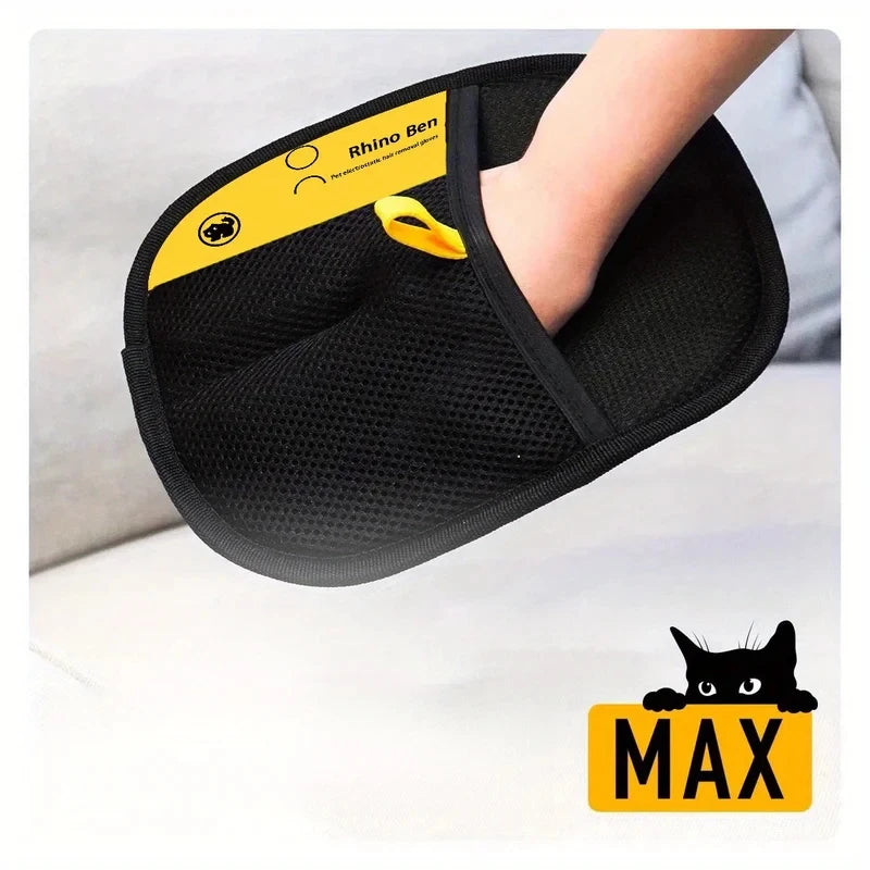 Two-piece pet grooming gloves | Wearable design, collects shed hair while grooming, home pet cleaning products.