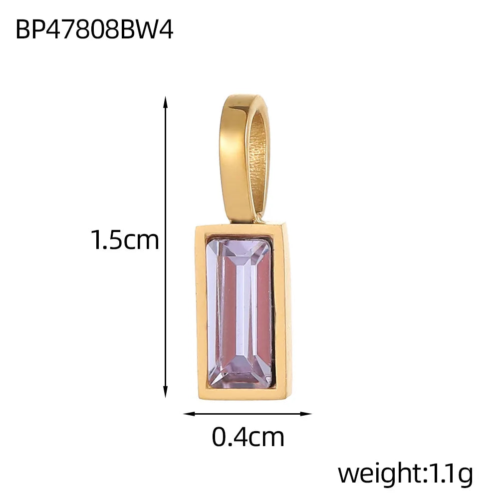 Classic Love Heart Square Zircon 12 Birthstone Pendant DIY Pendant Stainless Steel Waterproof Geometric Jewelry Birthday Gift