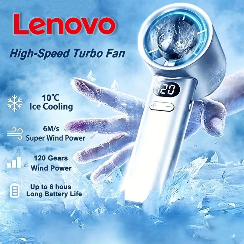 Lenovo 3000mah Handheld Fan LED Digital Display Electric Hand Fans Ice Compress High-Speed Cool USB Rechargeable 2026