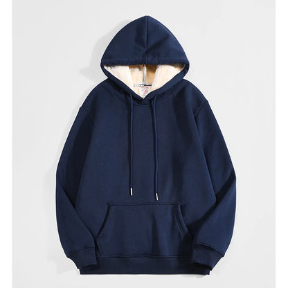 Winter Warm Thicken Hoodies Men Lambswool  Sweatshirt Casual Sports Fleece Coat Hooded Black Navy Blue Warm Streetwear