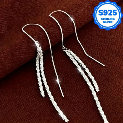 A pair of 2 pieces, women's fashionable hanging earrings, retro Bohemian style, hypoallergenic S925 silver, sparkling long ear l