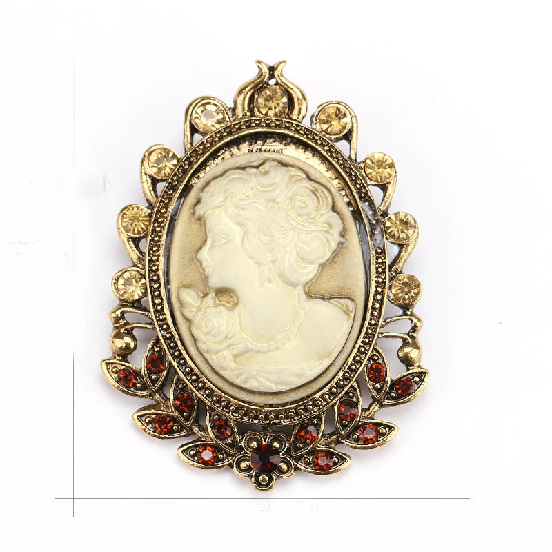 SHMIK Vintage Palace Style Relief Beauty Pendant Crystal Badges Brooch For Women Elegant Retro Middle Design Pin Jewelry