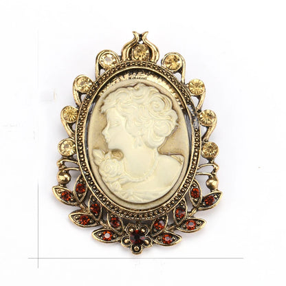 SHMIK Vintage Palace Style Relief Beauty Pendant Crystal Badges Brooch For Women Elegant Retro Middle Design Pin Jewelry