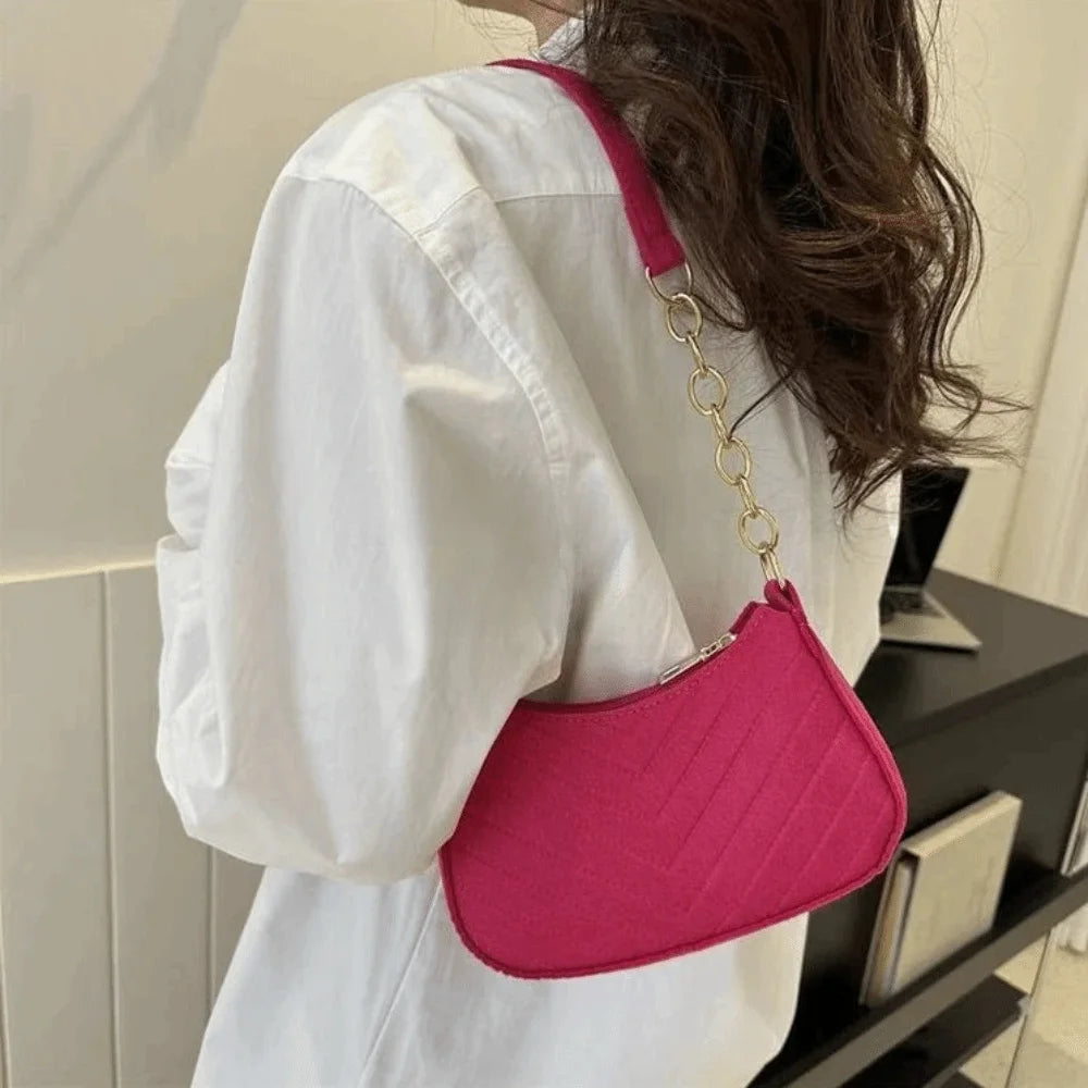 New Fashion Design Mini Shoulder Bag Simple Design Trendy Felt Underarm Bag Casual Light Weight Handbag Work
