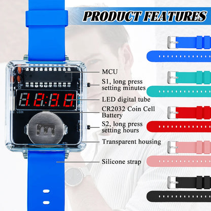DIY Electronic Watch Kit Creative LED Digital Display 3V Transparent Case Practical Welding DIY Electronic Kit
