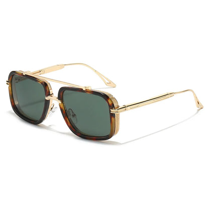 Large Square Sunglasses Men Steampunk Style Metal Pilot Sun Glasses Luxury Designer Brand Eyewear Fashion Shades Double Beam