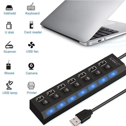 USB 2.0 Hub 7-Ports / 4-Ports USB Splitter USB A Port Data Hub for Laptop PC Computer Mobile HDD Flash Drive