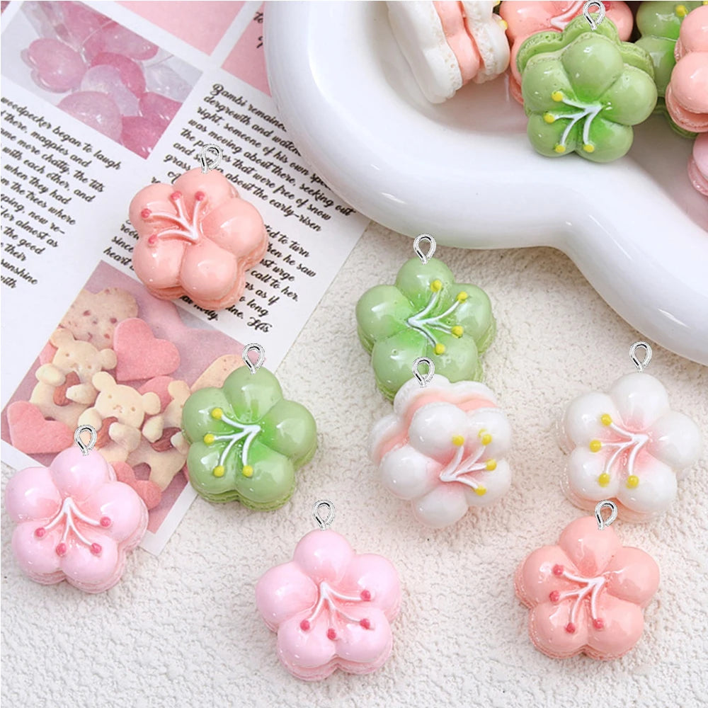 10PCS Shiny Cherry Blossom Cake Series Flat Back Charms For Earrings Bracelet Hairpin DIY Jewelry Pendants Decoration Accessorie