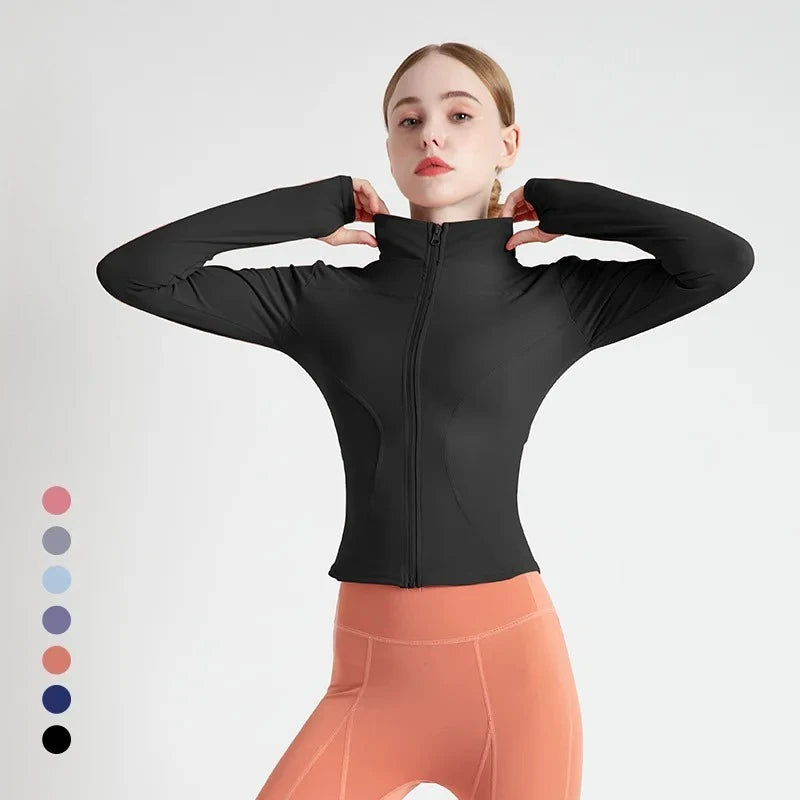 New Jacket Women Yoga Wear Ladies Coat Round High Elasticloose Exercise Yoga Fitness Long Sleevestand-up Collar Yoga Tops Thin