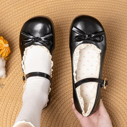 Women Flats Fashion Lolita Shoes Spring New Round Head Shallow Mouth Sneakers Women Butterfly Knot Soft Sole Non-slip Flat Shoes