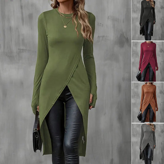 2024 new autumn plus long T-shirt advanced sense slimming temperament casual women's wear