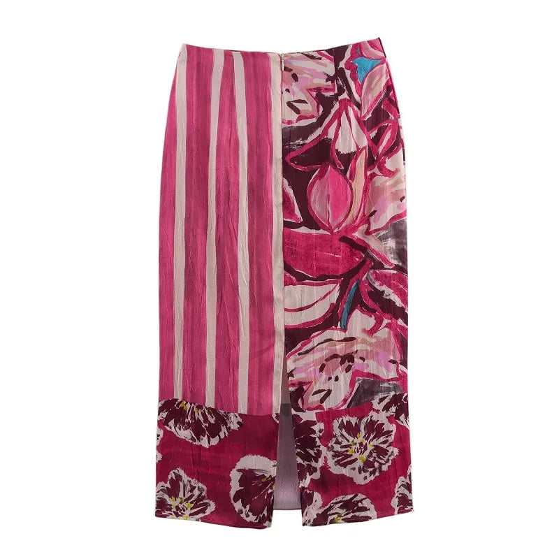 MUJER Print Satin Long Skirts for Women High Waist Midi Skirt Woman Summer Straight Women's Skirt Cylinder Vintage Woman Skirt