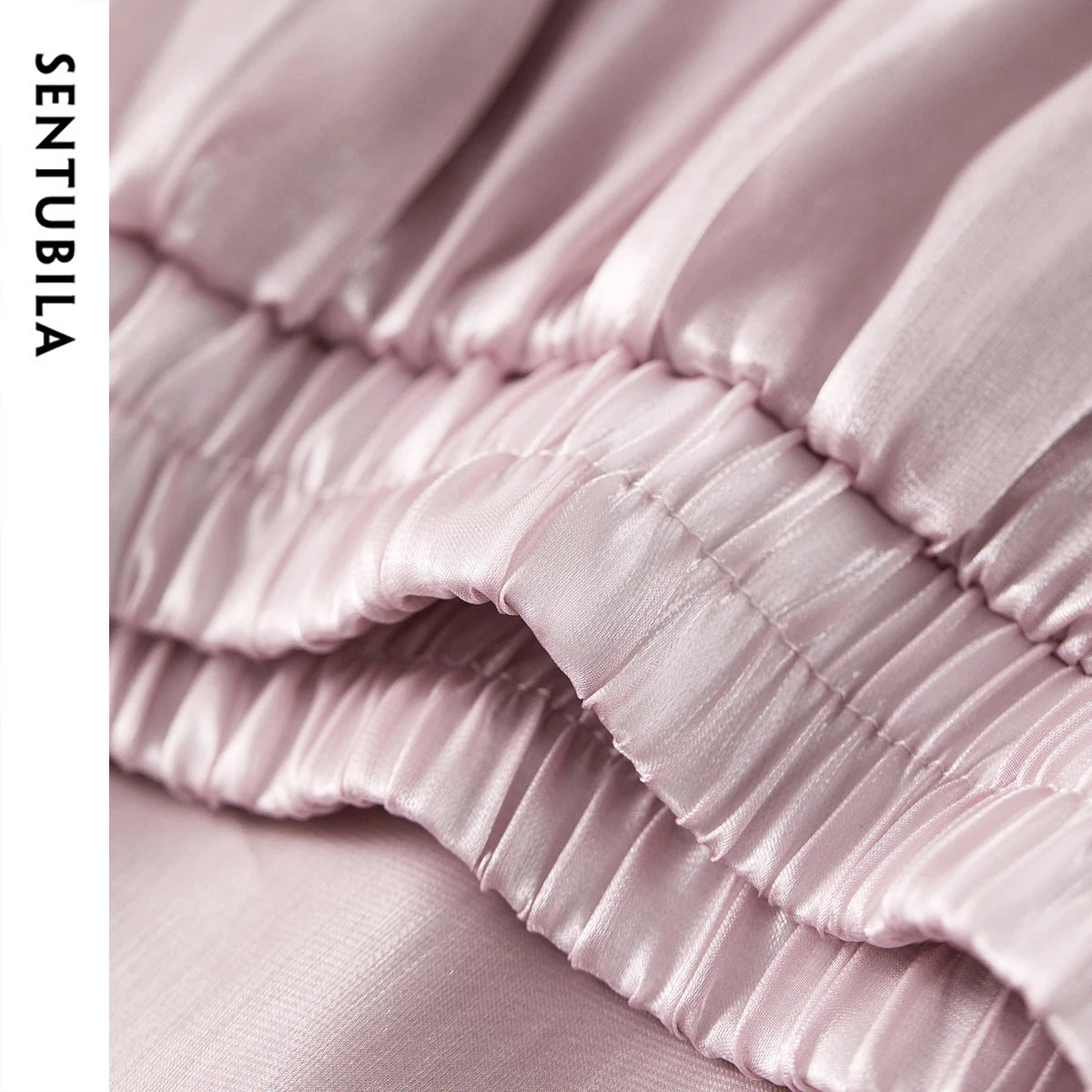 SENTUBILA Women's Pearlescent Skirts 2025 Party Evening Elegant Folds Elastic Waist A-line Tulip Skirt Female Clothing W52QG0018
