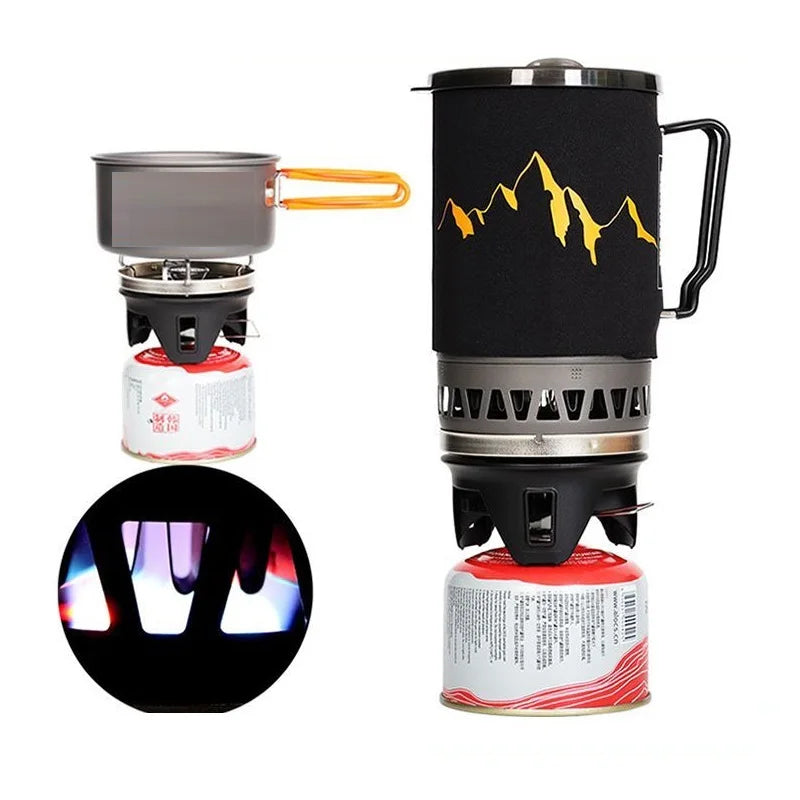 Camping Gas Stove Pot System Lightweight Portable Gas Stove Heat Collected Pot Cooking System