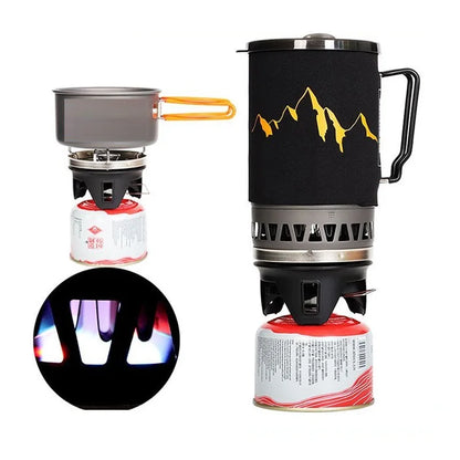 Camping Gas Stove Pot System Lightweight Portable Gas Stove Heat Collected Pot Cooking System