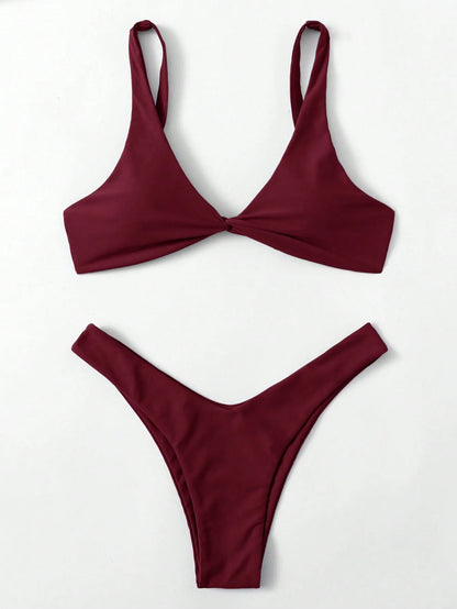 Simple Solid Bathing Suit Women Sexy Triangle Bandage Micro Bikini Swimsuit 2025 New Summer Beach Bathing Suit Two Piece Female
