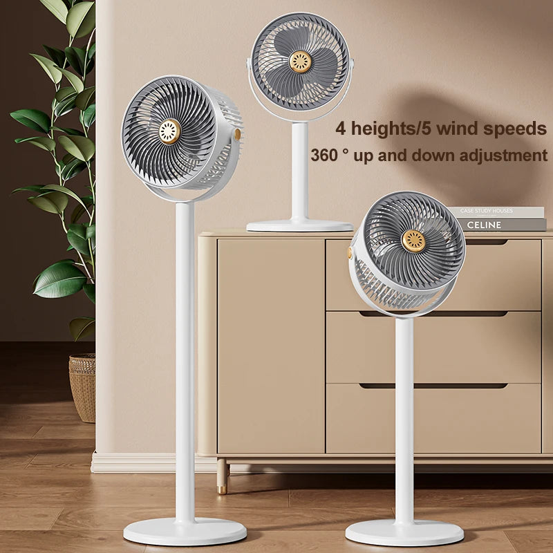 Modern Circulating Floor Fan 4-Height 5-Speed Quiet Adjustable Multi-Angle Desk Cooler for Home Kitchen Office & Camping