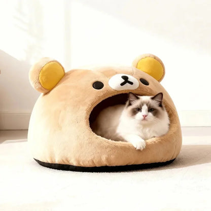 Kawaii Rilakkuma Bear Pet Bed Soft Plush Cave Nest for Cats Puppies Perfect Gift for Pet Owners Kawaii Pet Furniture