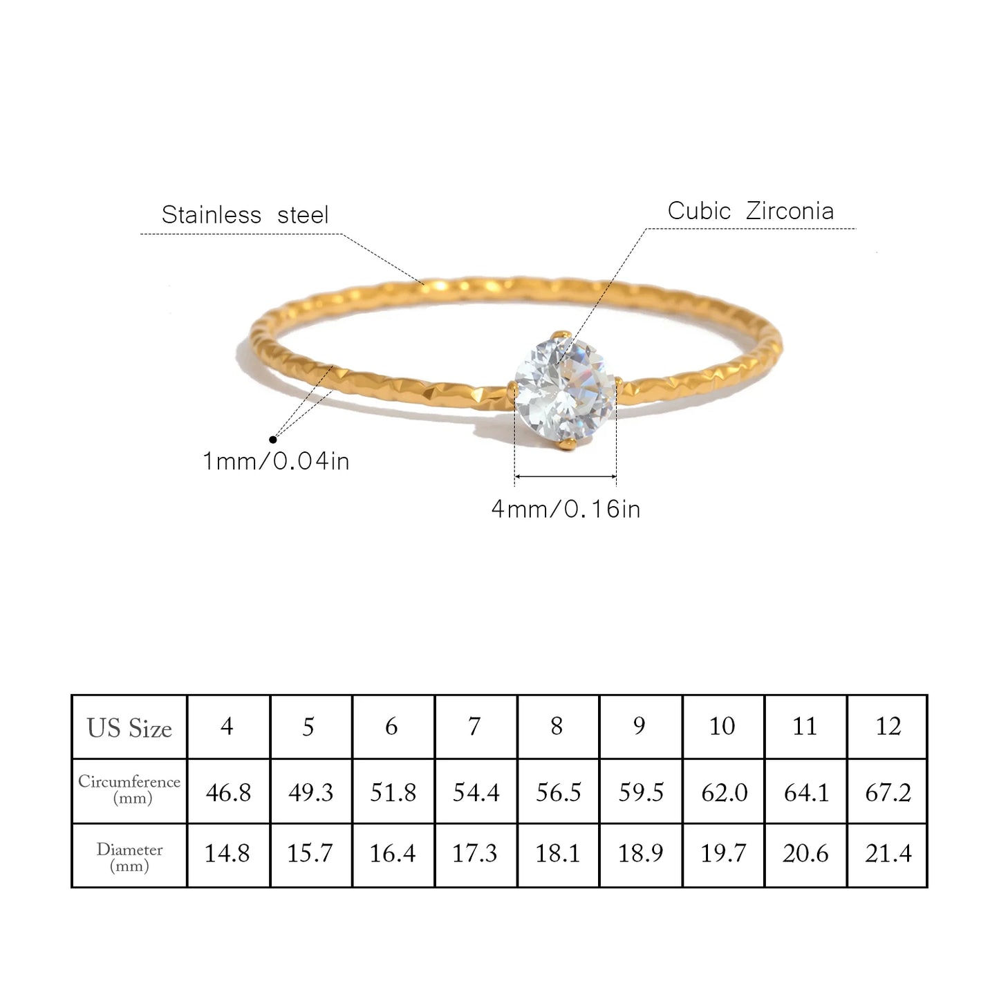 Ultra Thin Mini Ring for Women, Single Zirconia Gold Plated Stainless Steel, Hypoallergenic Dainty Minimalist Jewelry