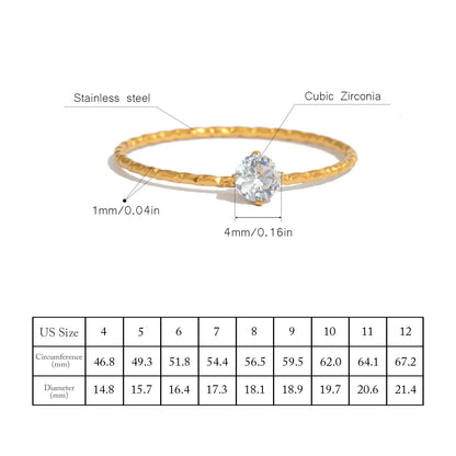 Ultra Thin Mini Ring for Women, Single Zirconia Gold Plated Stainless Steel, Hypoallergenic Dainty Minimalist Jewelry