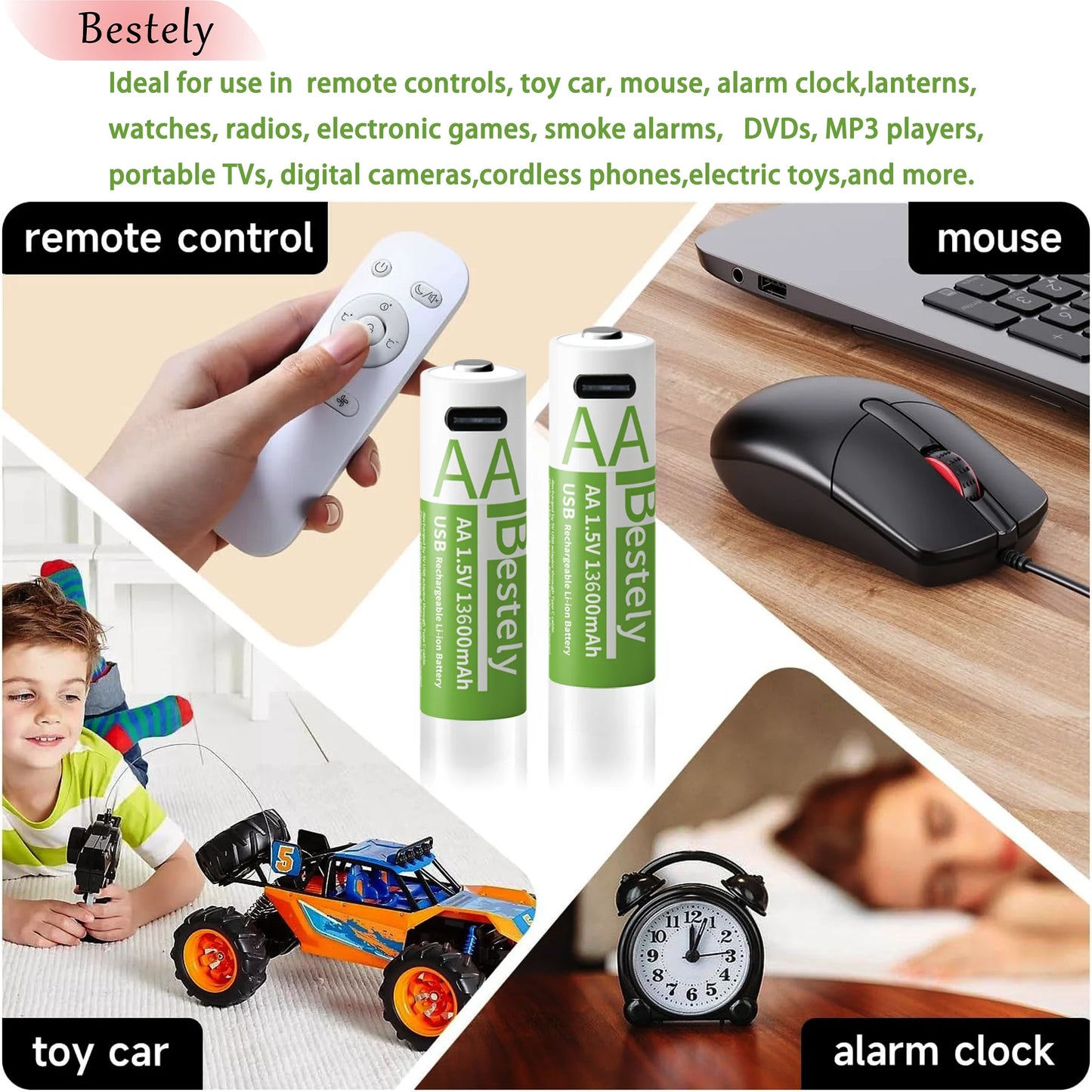 New 1.5V AA 13600mAh Rechargeable Lithium Battery Fast Charging Li-ion Akku High Capacity Batteries with USB-C Cables for Free