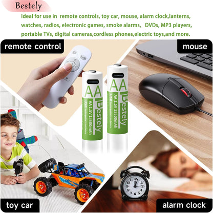 New 1.5V AA 13600mAh Rechargeable Lithium Battery Fast Charging Li-ion Akku High Capacity Batteries with USB-C Cables for Free