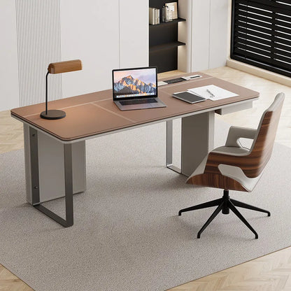 Office Desk Minimalist Design Boss Computer Desk Office Furniture Modern Simple Saddle Leather Desk Light Luxury Home Study
