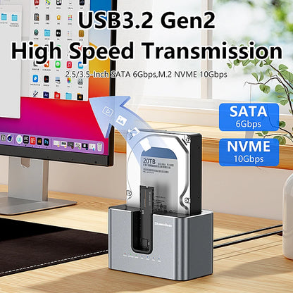 Dual Bay 2.5"/3.5" SATA HDD SSD Docking Station 10Gbps M.2 NVMe Enclosure Offline Clone Hard Drive Dock for 2.5'' 3.5'' HDD/SDD