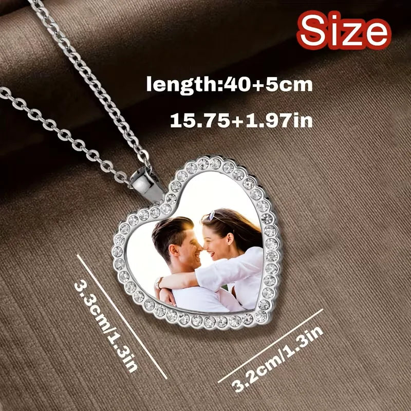 Custom Photo Necklace, Personalised Heart-Shaped Inlay Necklace, Custom Personalised Photo Necklace