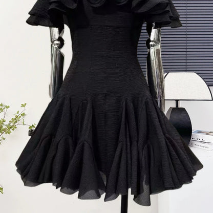 Women's Elegant Off Shoulder Ruffles Slim Mini Dress Lady Summer Sexy Party Holiday Slash Neck A Line Short Dress
