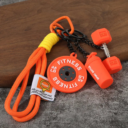 Fitness Keychain Gym Barbell Key chain Weightlifting with D-shaped Buckle Water Cups Simulation Dumbbells Creative Bag Charm
