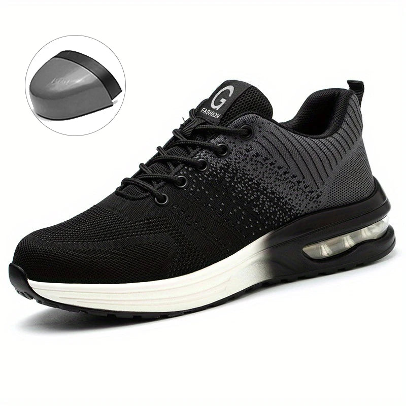 Steel Toe Work Shoes for Men Women  Anti-Smash Anti-Puncture Blue Safety Shoes Breathable Lightweight Air Cushion Work Shoes