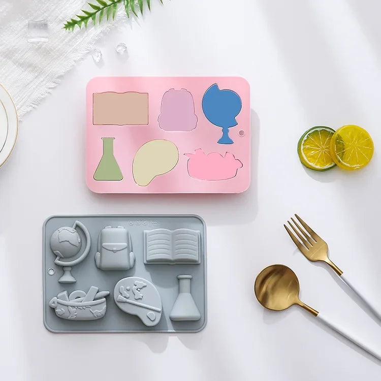 6 Holes, 6 Different School Supplies, Theme Modeling, Silicone Mold, Cake Mold, Ice Cube, Chocolate Mold  Cake Decorating Tools