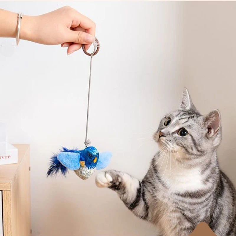 Wall‑Mounted Sound‑Activated Plush Bird Catnip Toy, Interactive Kitten Chasing Teaser, Indoor Pet Play Entertainment Accessory