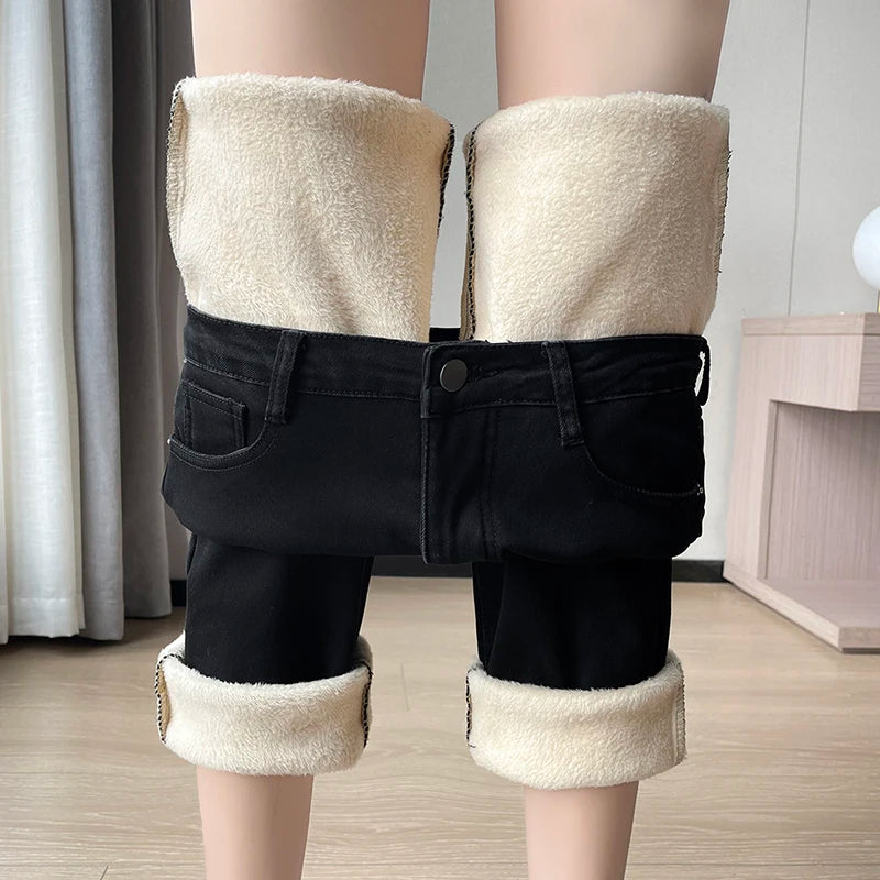 Womens Jeans Fleece Lined Thickened Winter Warm Straight Leg Loose Fit High Waist Slimming Trousers Y2k clothes Y2k jeans