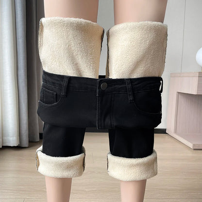 Womens Jeans Fleece Lined Thickened Winter Warm Straight Leg Loose Fit High Waist Slimming Trousers Y2k clothes Y2k jeans